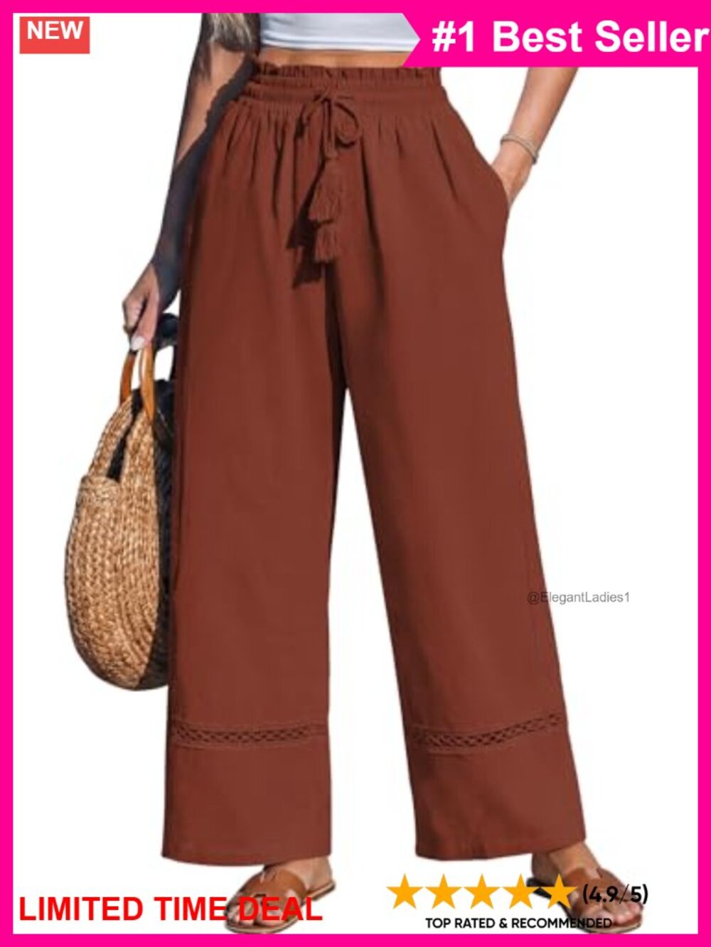 Wide Leg Linen Blend Pants High Waist Drawstring Palazzo Summer Beach